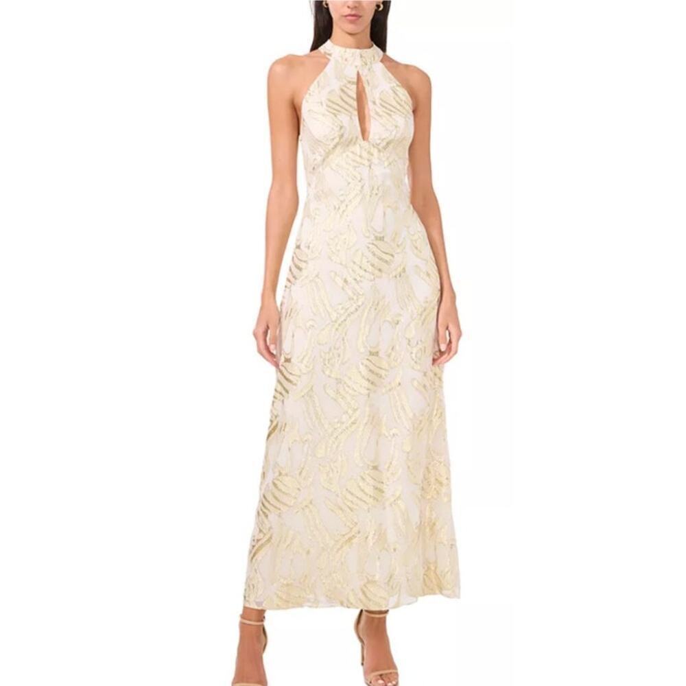 NWT Parker Phoebe Jacquard Metallic Print Halter Maxi Dress Size 8